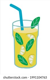 Cocktail drink with lemon and mint isolated on white background