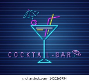 Cocktail drink neon Vector. Summer tropic drink banner poster