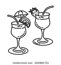 Cocktail Drink for Party Name and Activity Device Hand Drawn Icon Set Vector.