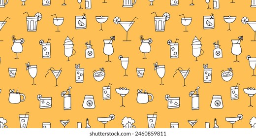 cóctel. bebida. el patrón. patrón sin fisuras. el patrón. deliciosas bebidas. colores brillantes. retro. para textiles. para papel. Vector. un hermoso patrón.