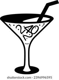 Cocktail Drink Printed 2024 concept, Twenty Twenty four vector icon design, Happy New Year 2024 Symbol, HNY Wishes Sign, New Years Eve celebration Element stock illustration