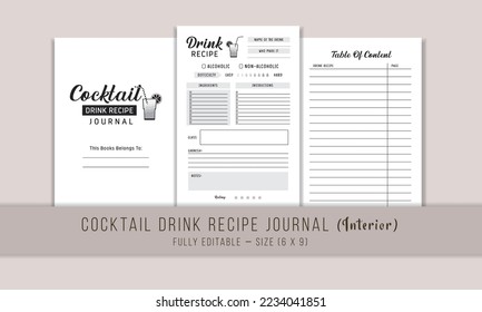 Cocktail Drink Recipe Journal KDP Interior Template