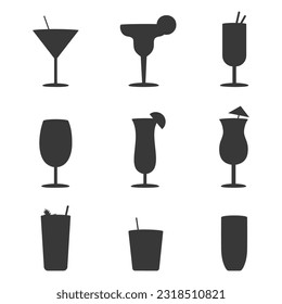 Cocktail drink silhouettes set. Icon set.