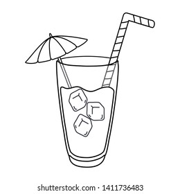 cocktail drink with straw and umbrella in black and white