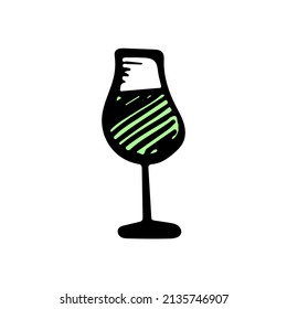 Cocktail drink vector sketch icon. Hand drawn glass element. Summer party bar sign. 
