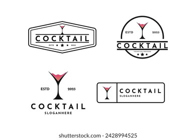 Cocktail drink vintage logo design concept, cocktail drink alcohol logo design set collection