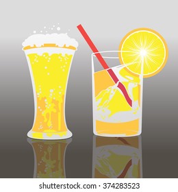 Cocktail with a drinking straw and lemon vector; eps10