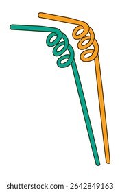 Cocktail, drinking straws hand drawn illustration, isolated vector. Line art style design. Summer clip art, seasonal element, print. Cocktail garnish, beach bar, pool party