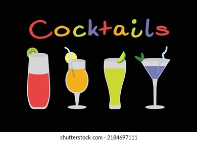 cocktail drinks design vector flat modern isolated illustrations