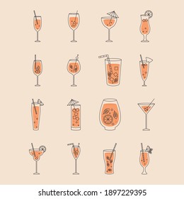 cocktail drinks icon set over orange background, colorful design, vector illustration