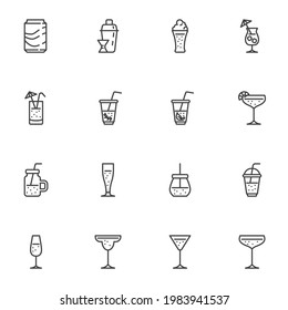 Juego de iconos de línea de bebidas de cóctel, colección de símbolos de vector contorno, paquete de pictogramas de estilo lineal. Señales, ilustración del logotipo. El juego incluye iconos como bebidas de bar, agitador de barman, cócteles frescos