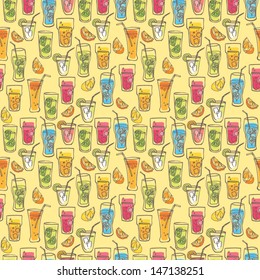 Cocktail drinks seamless vector illustration