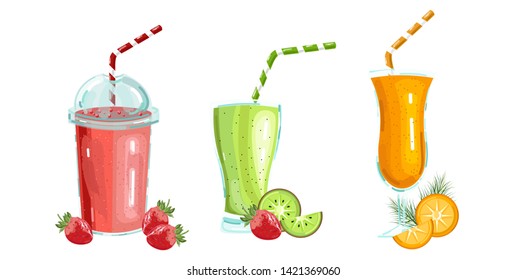 Cocktail drinks set Vector isolated. Fresh juicy smothies and beverages template