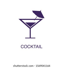 Cocktail element in flat simple style on white background. Cocktail icon, with text name concept template
