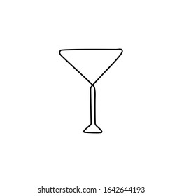 Cocktail emblem or logo design, martini glass, continuous line drawing, tattoo, print for clothes, t-shirt, one single line on a white background, isolated vector illustration.