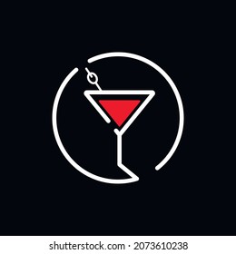 Cocktail emblem on a black background. Can also be used as an icon. Alcohol concept. Vector graphic.