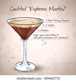 Cocktail Espresso Martini, bestehend aus Wodka, Kaffeelikör und Kaffee