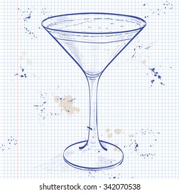 Cocktail Espresso Martini on a notebook page, consisting of vodka, coffee liqueur and coffee