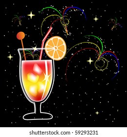 Cocktail and fireworks