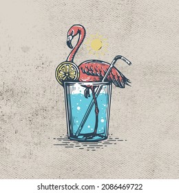 cocktail and flamingo logo on the beach