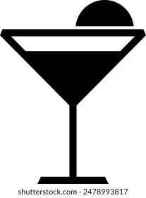 Cocktail flat black vector icon.