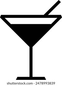Cocktail flat black vector icon.