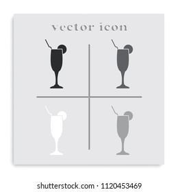 Cocktail flat black and white vector icon.