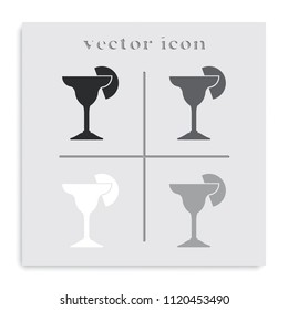 Cocktail flat black and white vector icon. Glass illustration.