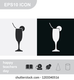 Cocktail flat black and white vector icon.