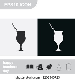 Cocktail flat black and white vector illustration. Glass icon.