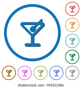 Cocktail flat color vector icons with shadows in round outlines on white background