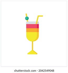 Icono plano de cóctel. Ropa de alcohol. Beber de fiesta. Restaurante, carta de bar. Beber de verano. El concepto de cóctel y de establecimiento de bebidas. 3.ª ilustración vectorial