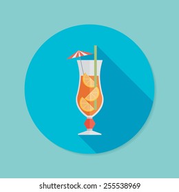 Cocktail. Flat icon with long shadow. EPS10
