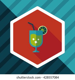 cocktail flat icon with long shadow