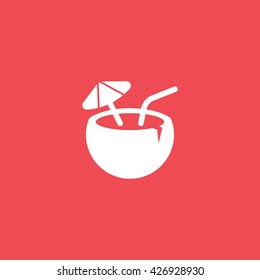 Cocktail Flat Icon On Red Background