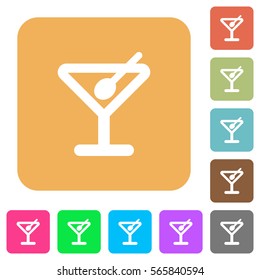 Cocktail flat icons on rounded square vivid color backgrounds.