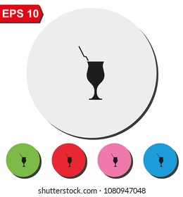 Cocktail flat round colorful vector illustration. Glass icon.