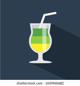 Cocktail in flat style. Alcohol drink and cocktail icon in flat design style. Glass for cocktails. Glass for a bar, restaurant. Alcohol party. Vector.