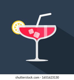 Cocktail in flat style. Alcohol drink and cocktail icon in flat design style. Glass for cocktails. Glass for a bar, restaurant. Alcohol party. Vector.