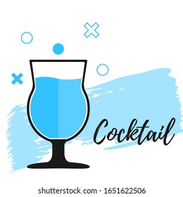 Cocktail in flat style with a texture brush stroke. Alcohol drink and cocktail icon in flat design style. Glass for cocktails. Glass for a bar, restaurant. Alcohol party. Vector.
