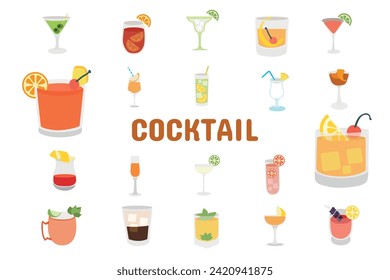 Cocktail Flat Vector Illustration Icon Sticker Set Design Materials