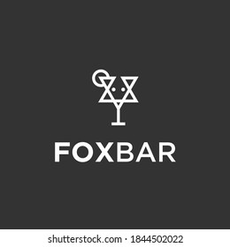 cocktail with fox logo design vector illustration on black background
