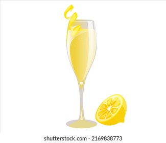 Cocktail French 75.Refreshing, summer alcoholic drink.A classic bar drink with lemon and champagne.