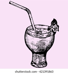 cocktail, fresh juice, doodle style sketch illustration hand drawn vector