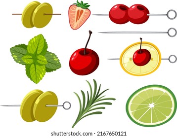 Cocktail fruit sticks set illustration svg