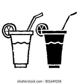 Cocktail and fruit   straw black hand drawn sketch icons set isolated white background