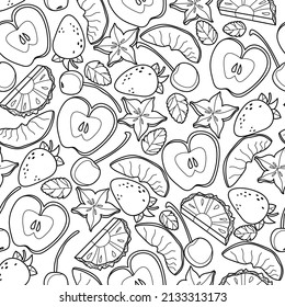 Cocktail garnish seamless pattern. Vector line art illustration. Food and herbs