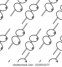 Cocktail garnish seamless pattern. Vector line art illustration. Food and herbs