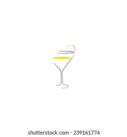 Continuous Line Drawing Wineglass Cocktail Lemon Stock Vector (Royalty