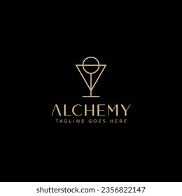 Cocktail Glass and Alchemy Symbols logo or icon design